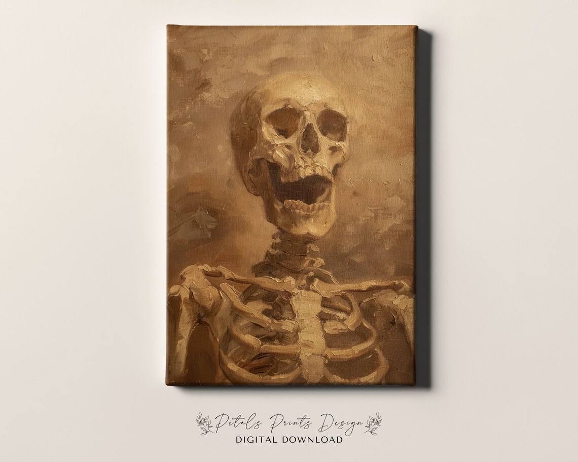Singing Skeleton Portrait Warm Sepia Halloween Oil Painting Poster - Image 4