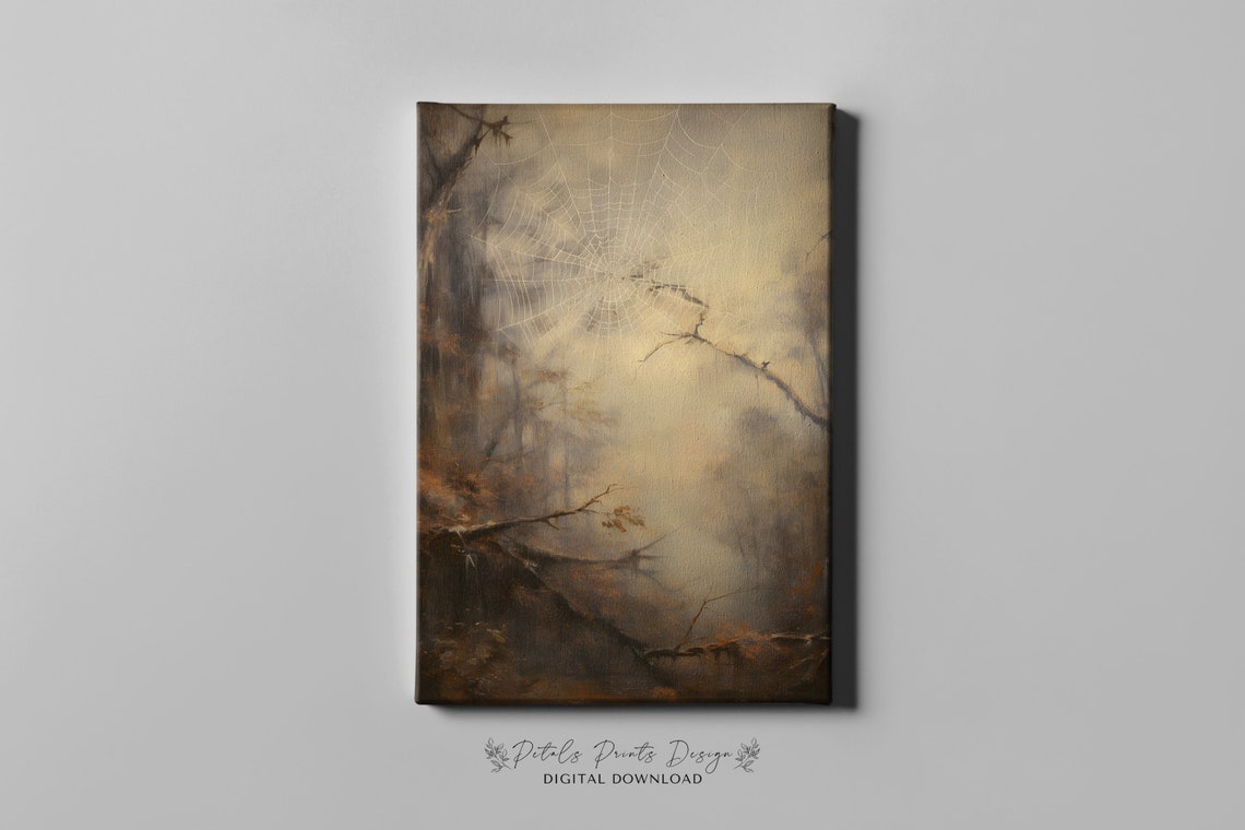 Spider Web Tree Branches Misty Forest Vintage Halloween Poster - Image 2