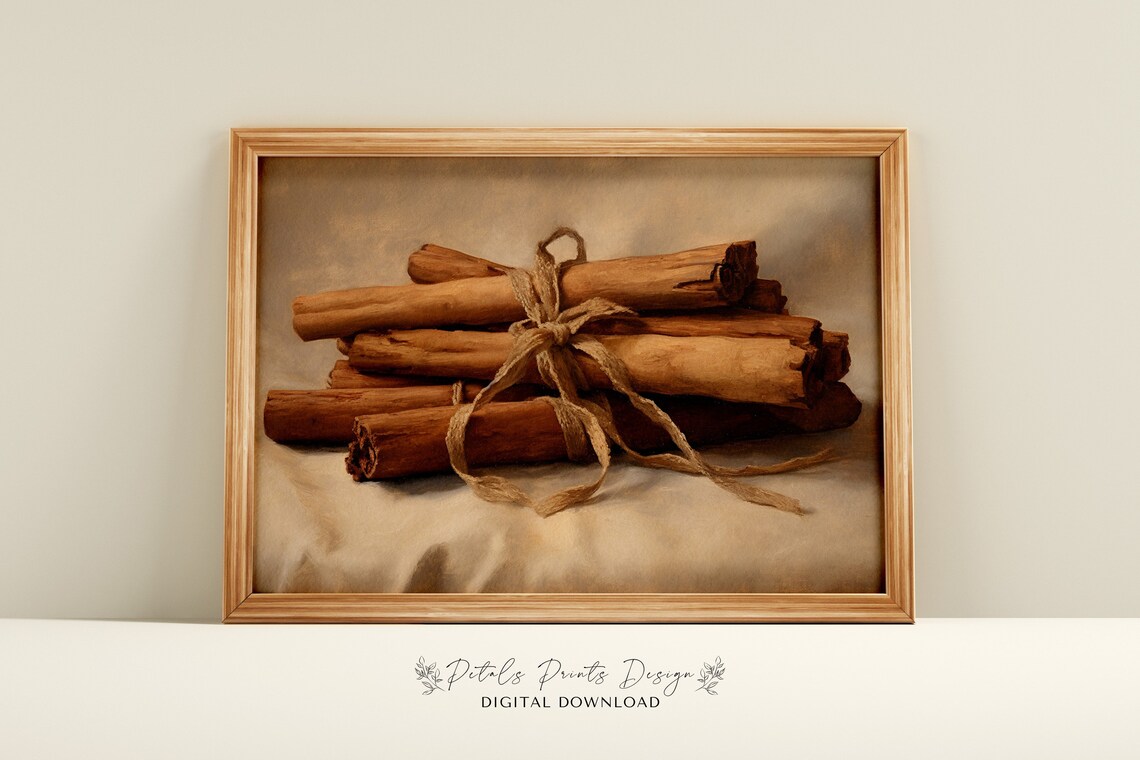 Cinnamon Still Life Painting, Rustic Autumn Art Print