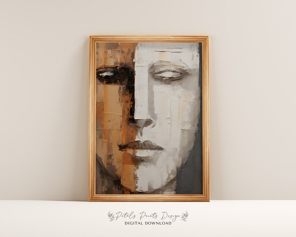 Abstract Face Neutral Textured Beige Portrait Modern Wall Art