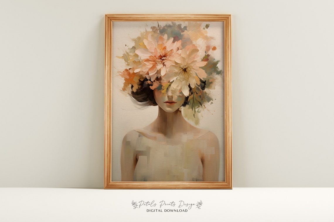 Flower Woman Art Vintage Oil Painting Cottagecore Wall Art Decor Farmhouse Print Garden Art Print 2024
