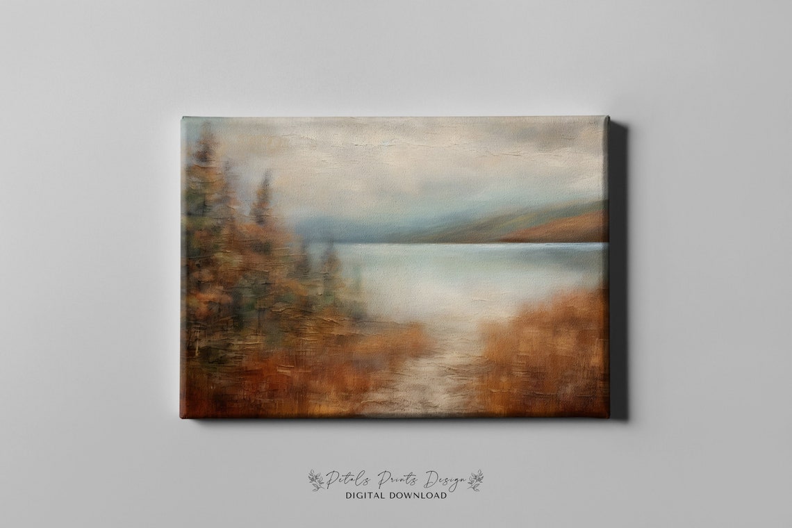 Misty Autumn Lake Abstract Impressionist Landscape Moody Poster - Image 3