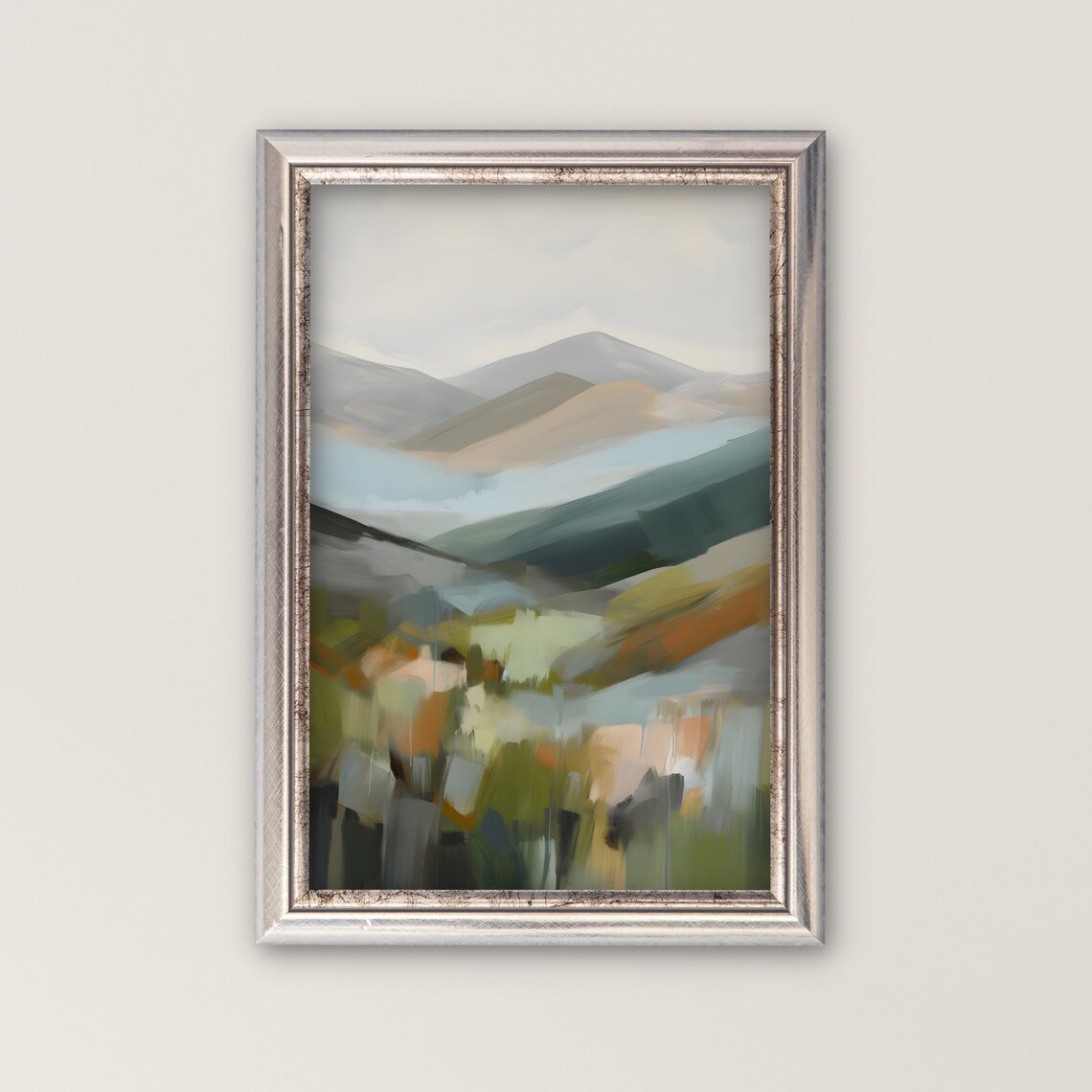 Abstract Mountain Landscape Painting Art Poster in Soft Nature Tones