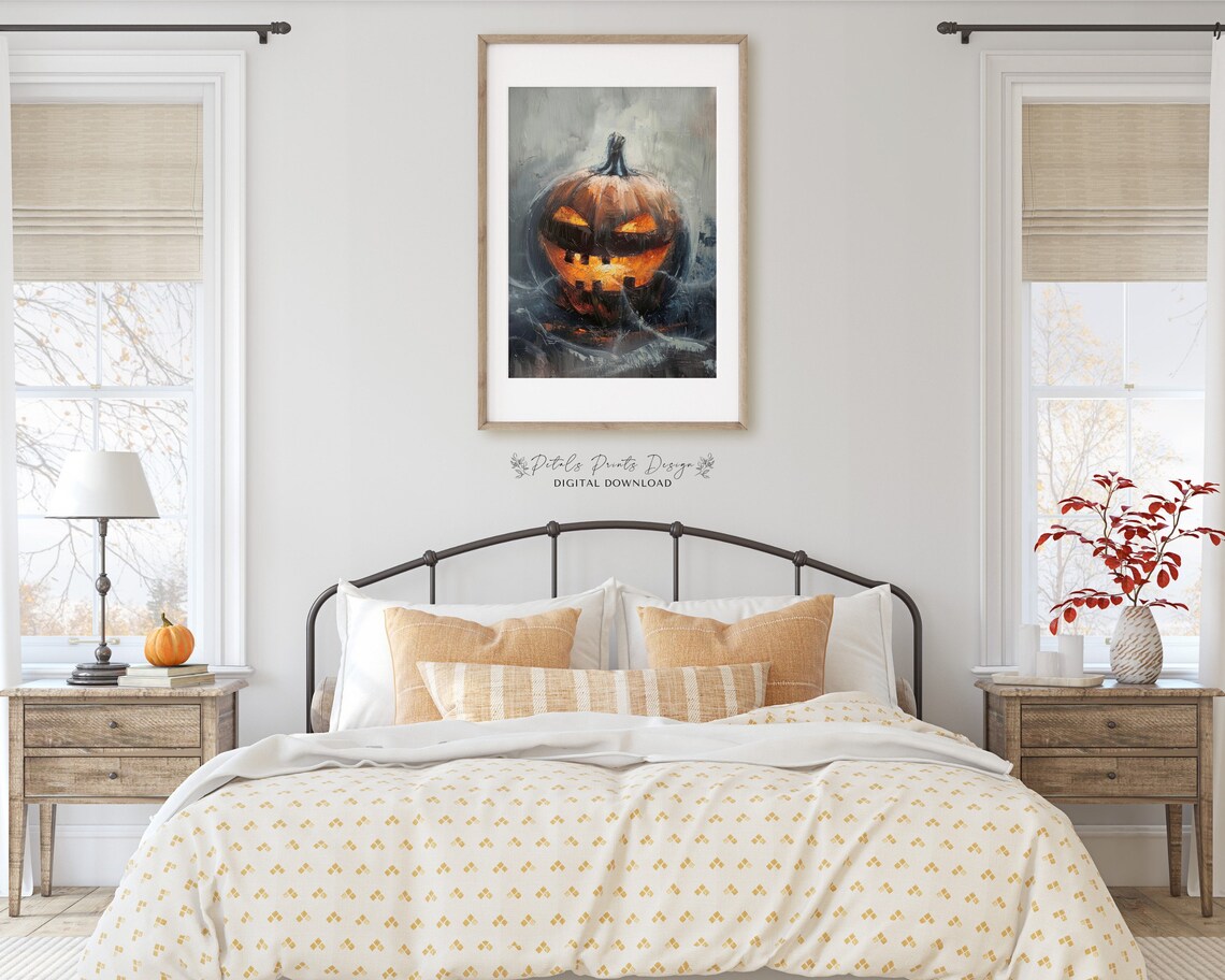 Glowing Menacing Jack O Lantern Moody Halloween Decor Art Print - Image 2