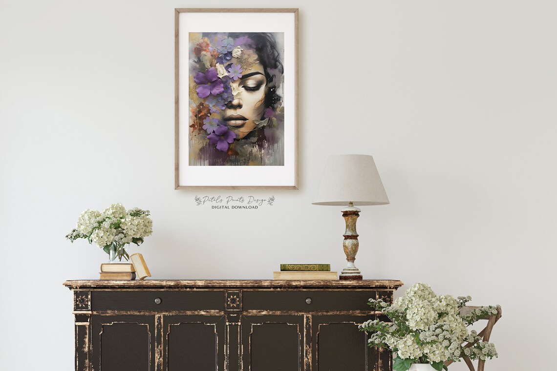 Flower Woman Vintage Oil Painting Art Print - Image 2