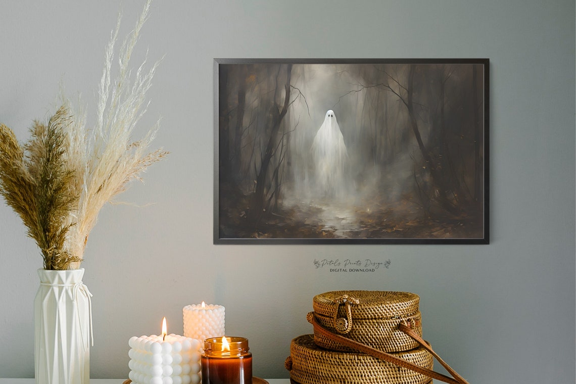 Sheet Ghost Misty Dark Forest Spooky Vintage Halloween Poster - Image 2