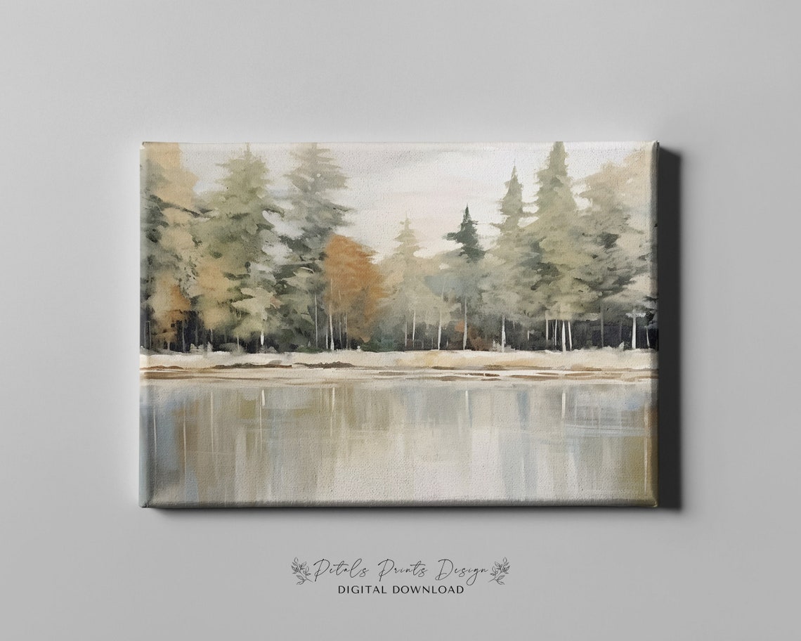 Autumn Pine Forest Lake Reflection Warm Amber Trees Water Poster - Image 4