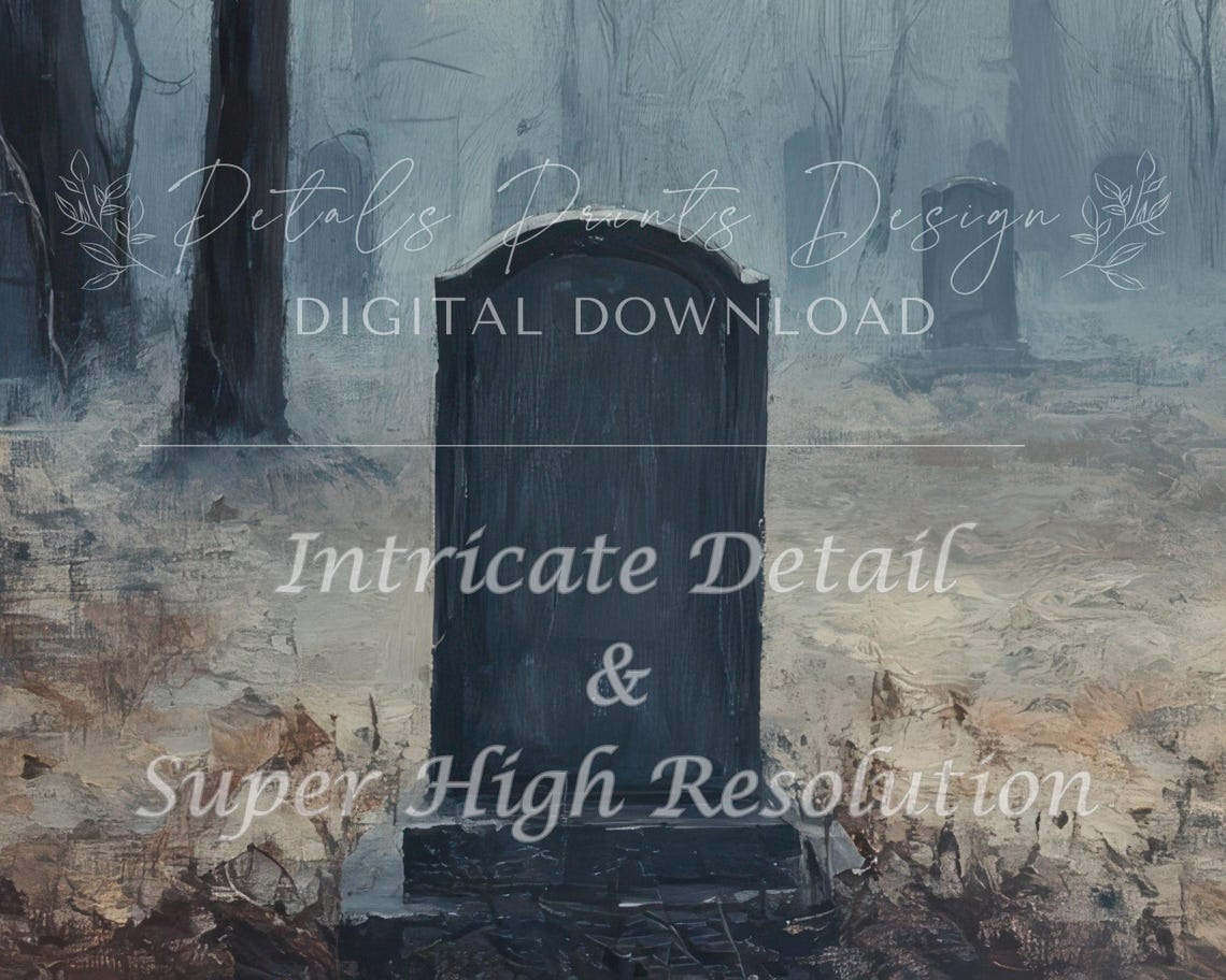 Haunted Graveyard In Thick Fog Bare Winter Trees Cemetery Wall Art - Image 2