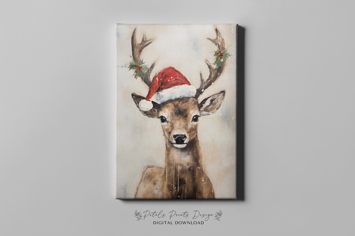 Christmas Reindeer Still Life, Rustic Holiday Art Print - Image 4