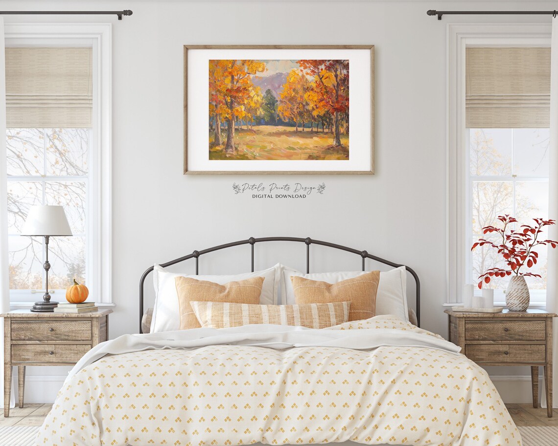 Vintage Autumn Forest Landscape Oil Painting Rustic Fall Art Print - Image 2