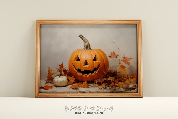 Vintage Pumpkin Halloween Art Rustic Fall Decor