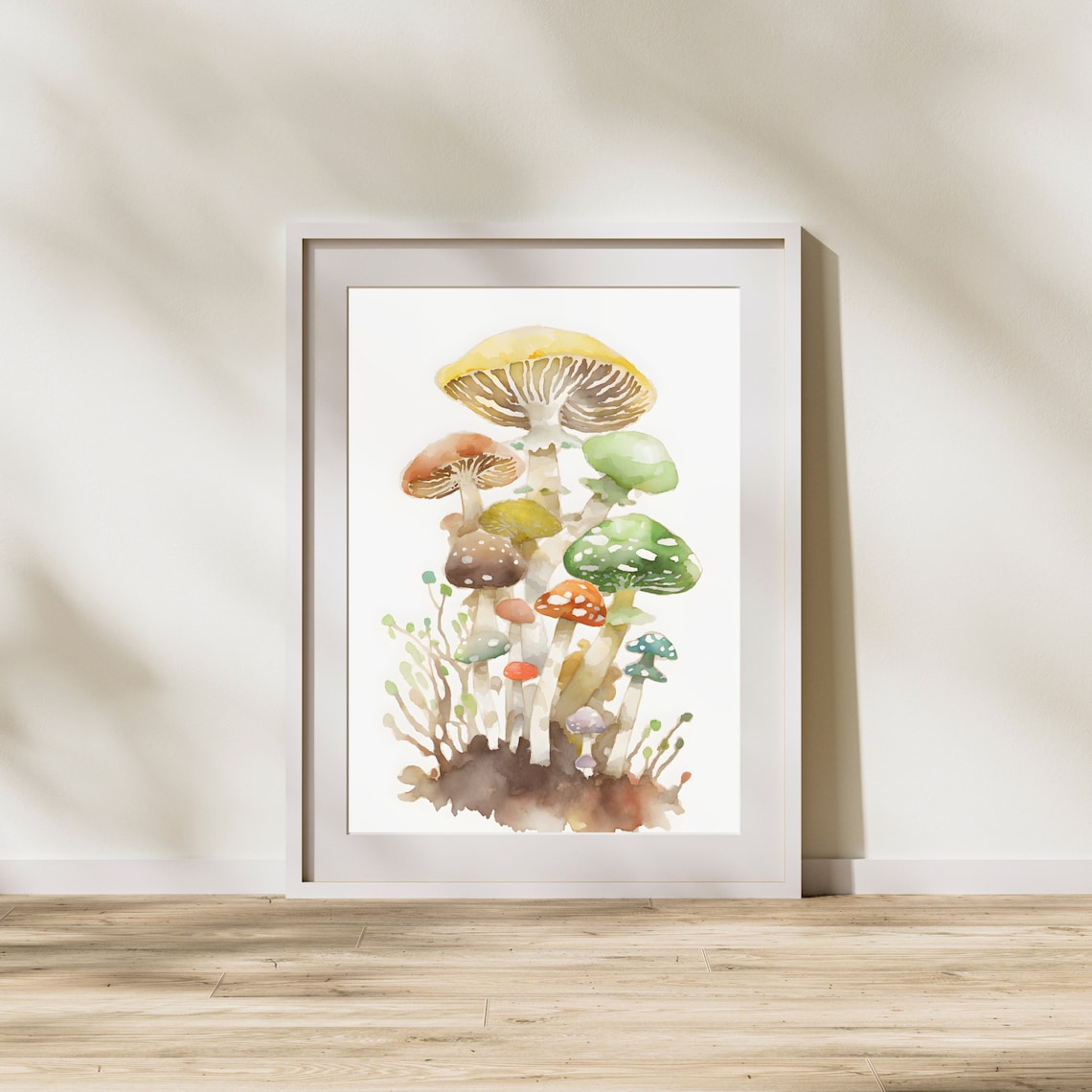 Watercolor Mushroom Cluster Colorful Toadstools Forest Whimsical Wall Art