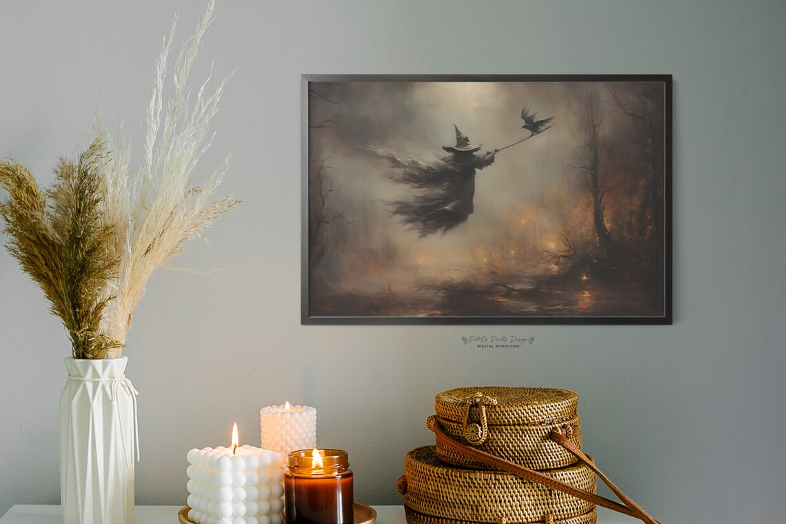 Witchy Decor Vintage Halloween Art Print - Image 2