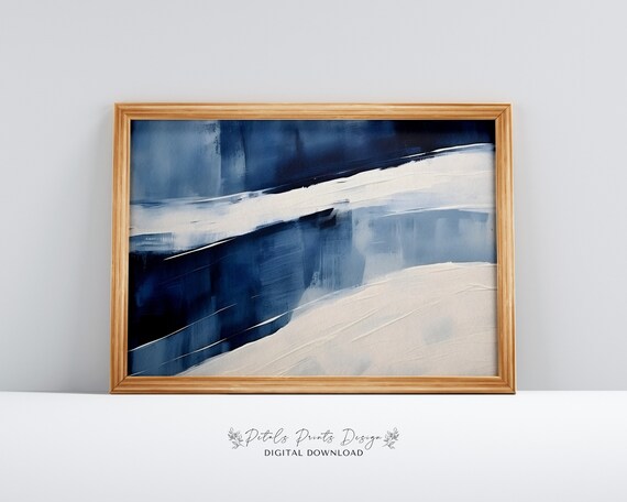 Navy Blue White Diagonal Brushstroke Bold Abstract Art Poster