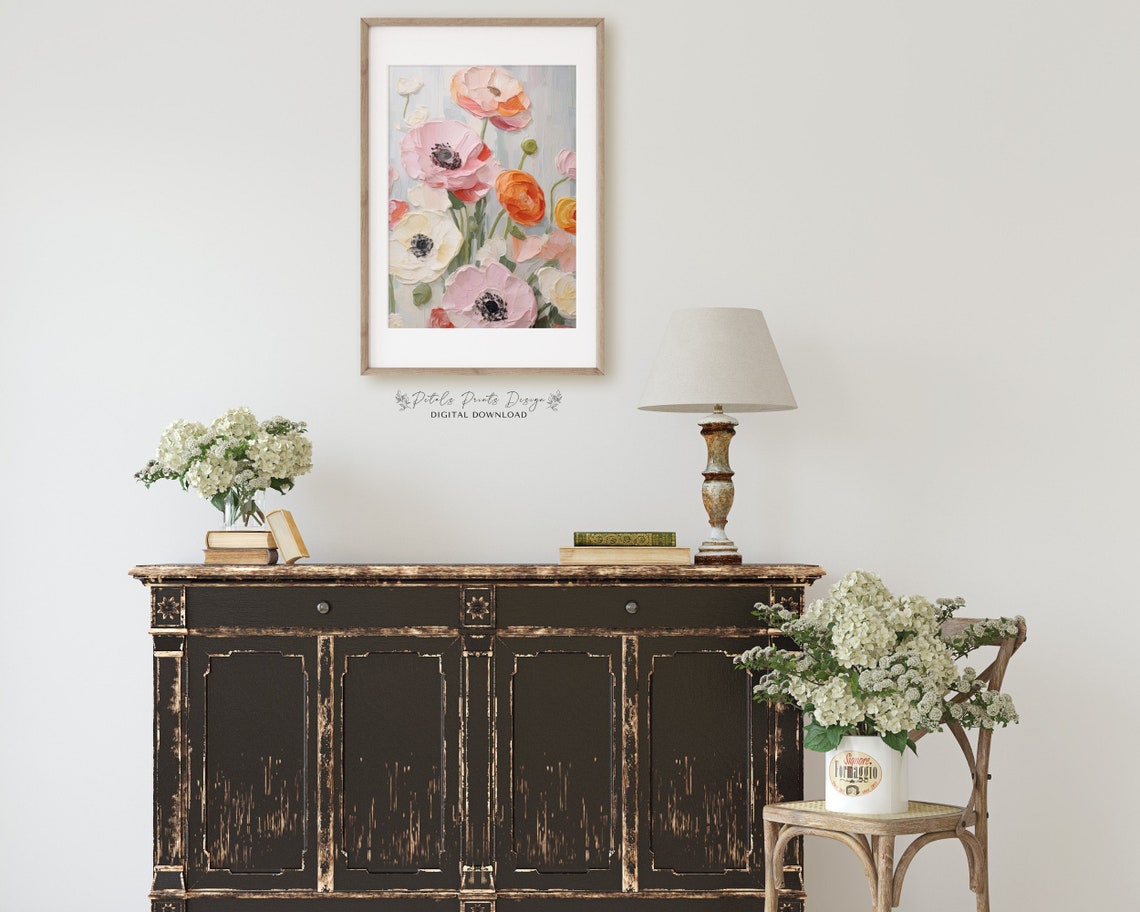 Pink Orange White Anemones Vibrant Impasto Floral Painting Poster - Image 2