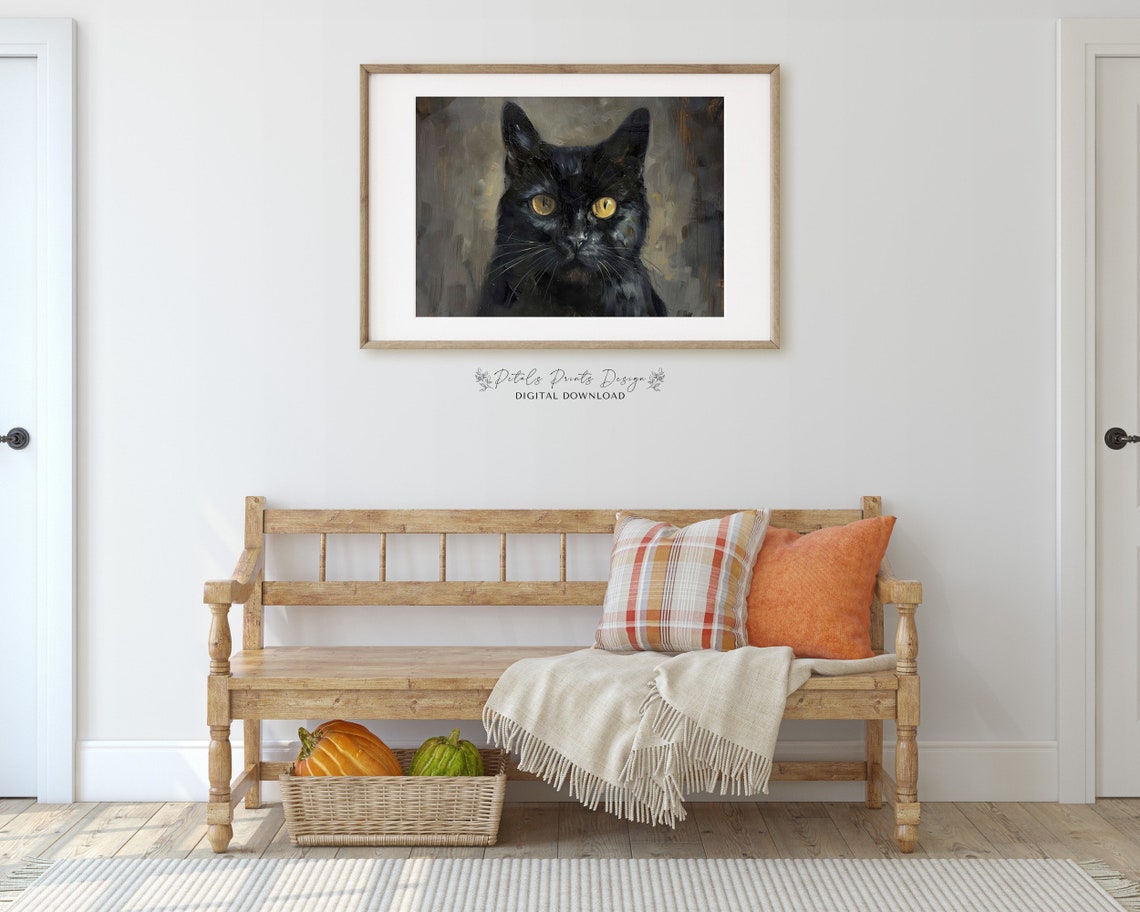Black Cat With Amber Eyes Intense Gothic Pet Portrait Poster - Image 3