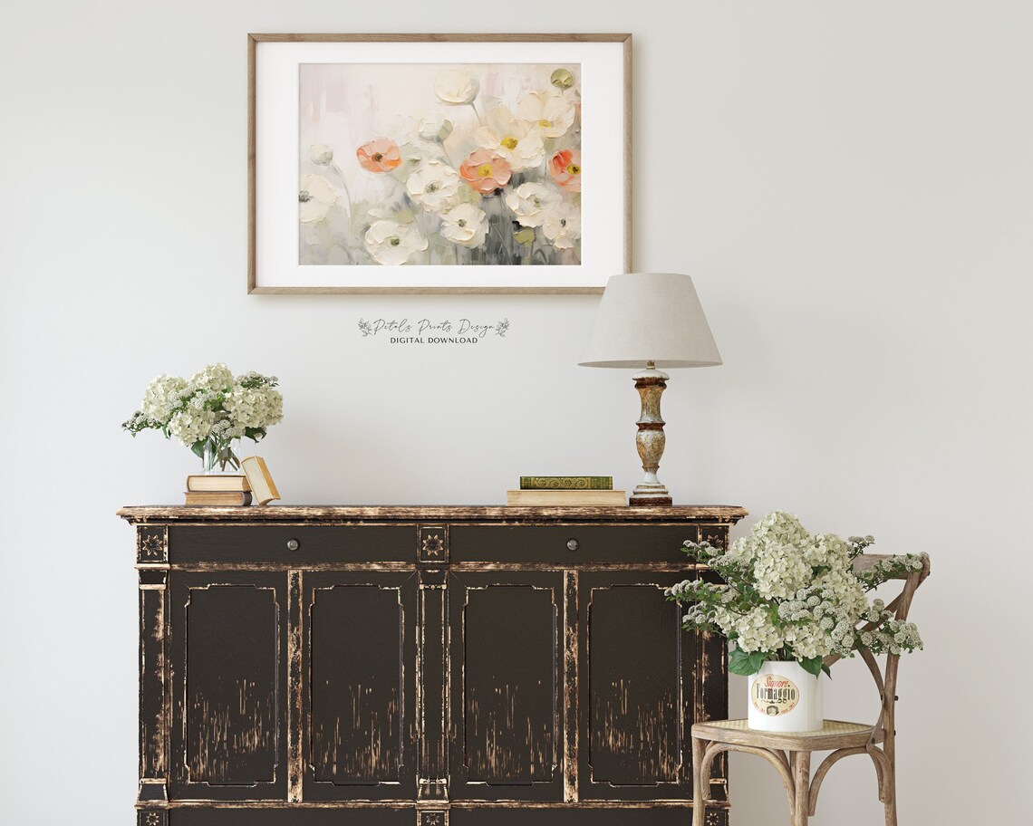 Soft White and Coral Poppies Airy Pastel Spring Floral Poster - Image 2