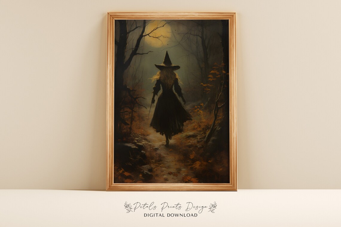Vintage Witch Halloween Rustic Wall Art Print