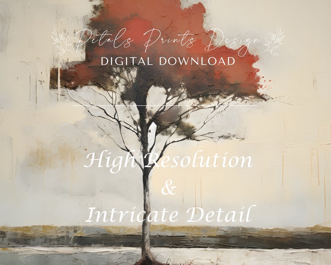 Lone Red Tree Abstract Minimalist Earth Tone Modern Painting Poster - Image 3