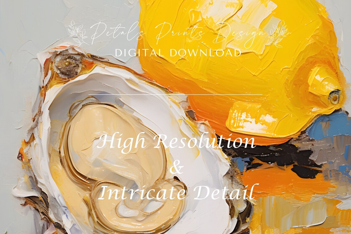 Impasto Oyster Lemon Textured Still Life Gray Background Poster - Image 3