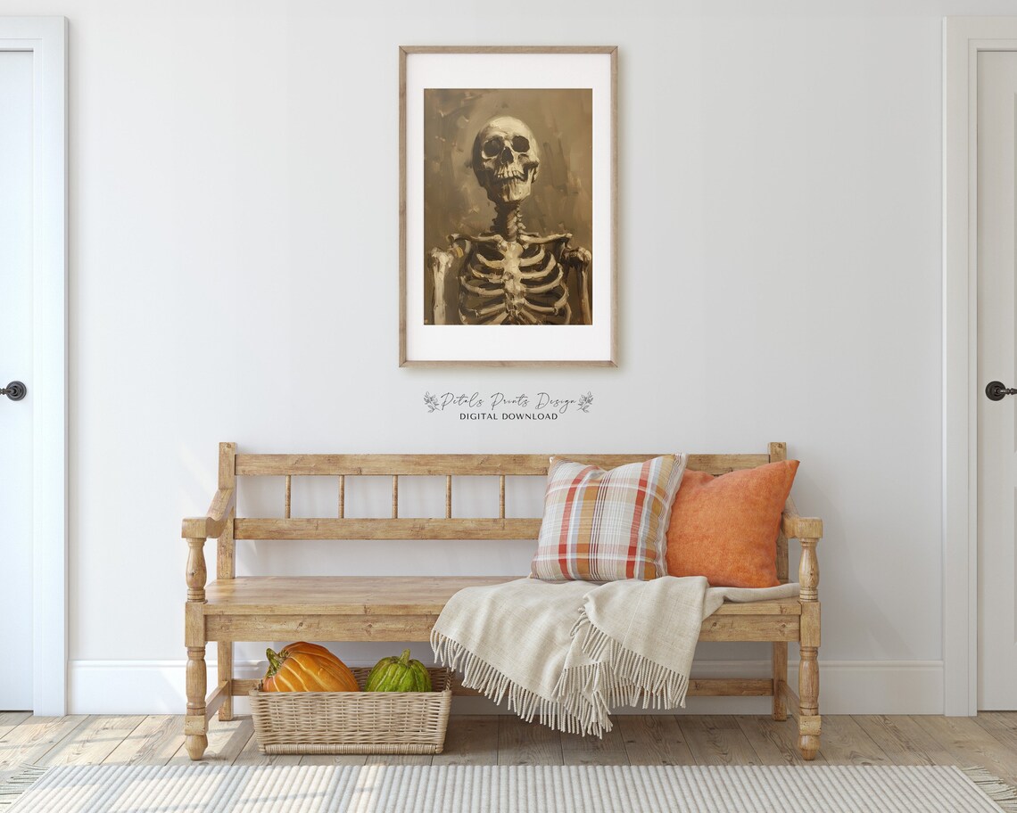 Vintage Skeleton Portrait Sepia Tone Gothic Halloween Art Poster - Image 3