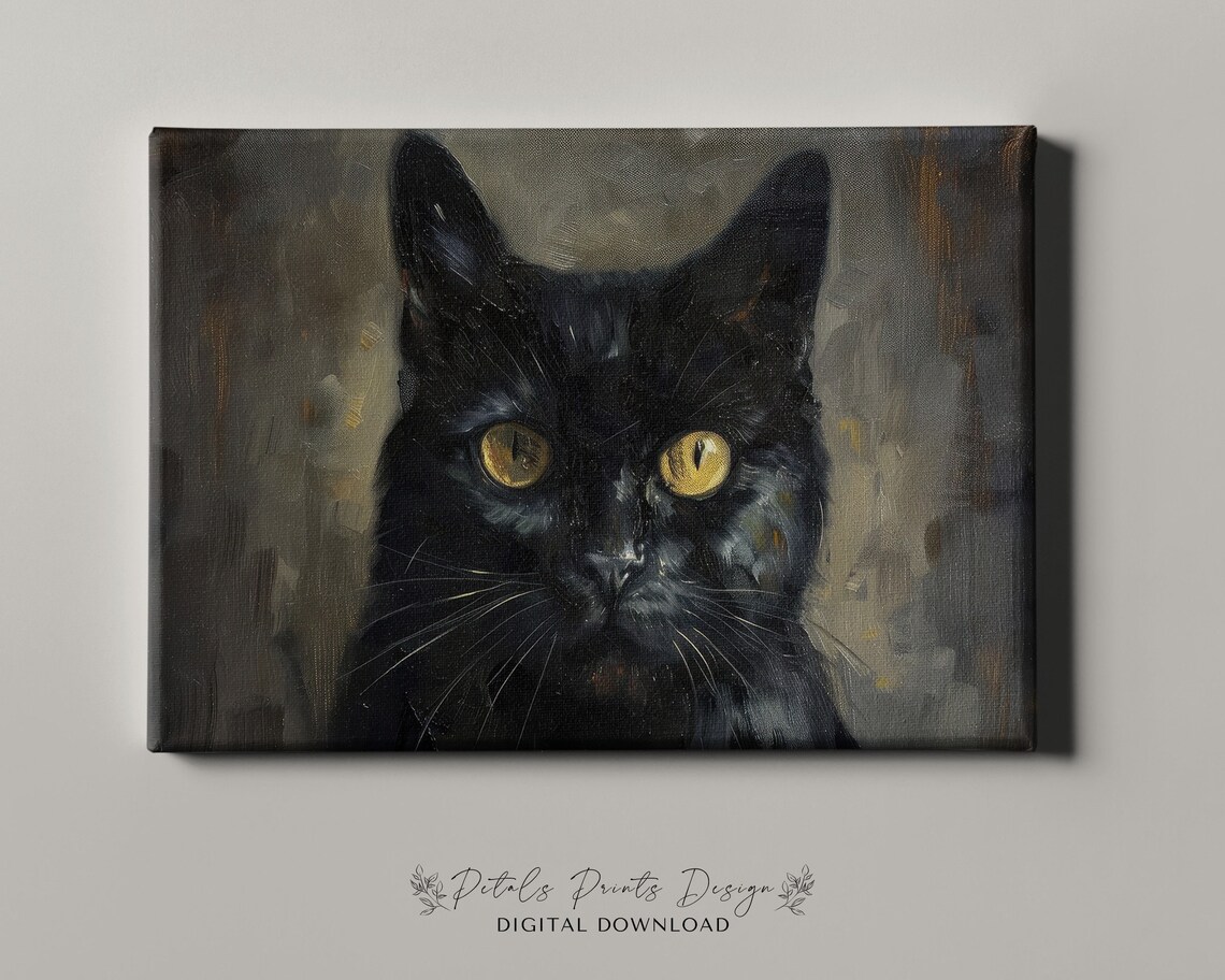 Black Cat With Amber Eyes Intense Gothic Pet Portrait Poster - Image 4