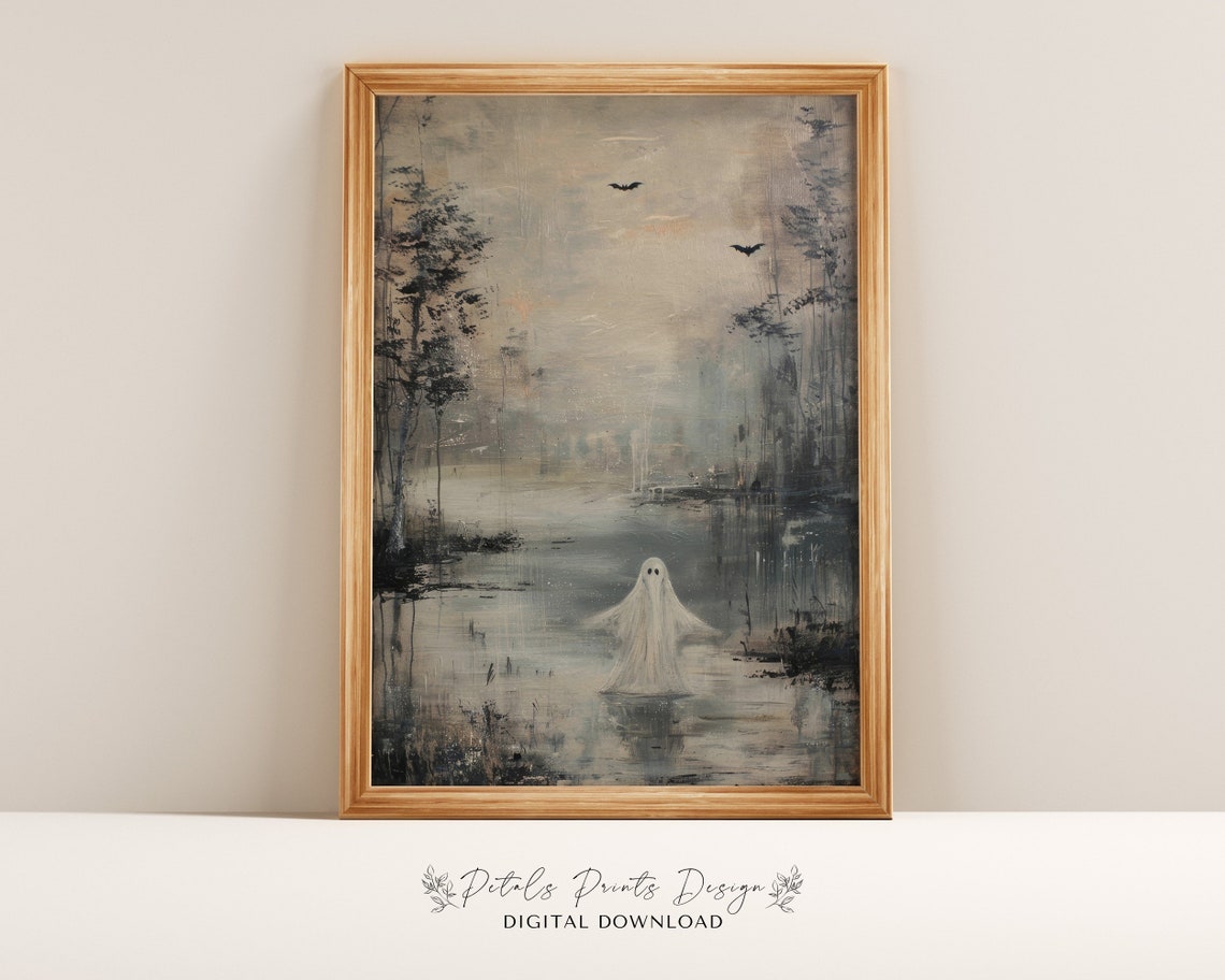 Ghosts Art Print Halloween Art Print Halloween Decor Cute Ghosts In Field Spooky Vintage Halloween Wall Art