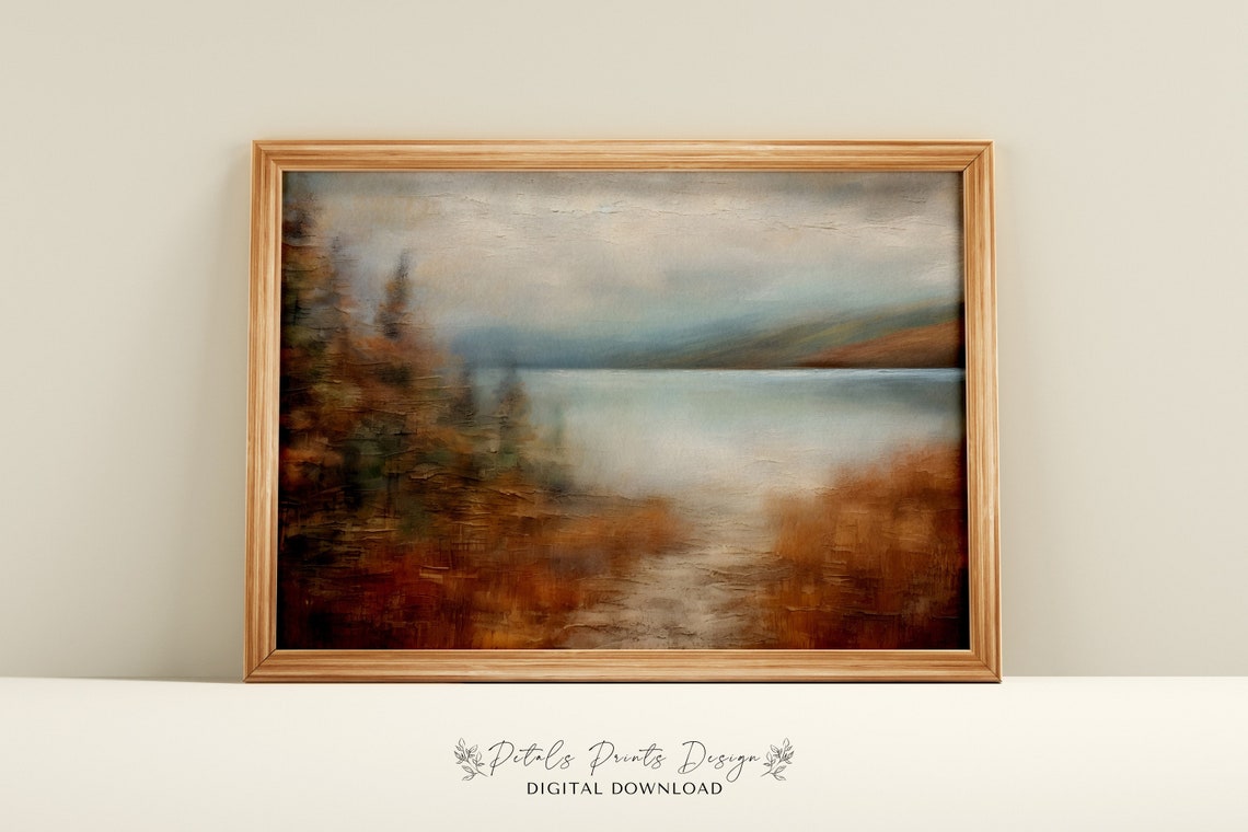 Misty Autumn Lake Abstract Impressionist Landscape Moody Poster