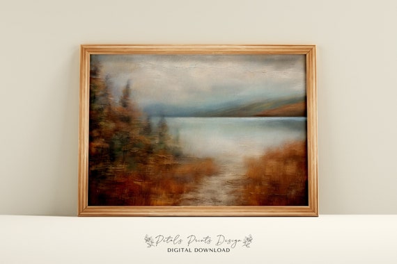 Rustic Fall Landscape Print Vintage Autumn Moody Countryside Painting Farmhouse Decor Fall Wall Print Autumn Landscape Earth Tone