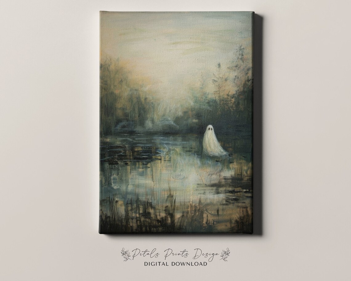 Ghosts Halloween Vintage Art Print, Cute Field Scene - Image 4