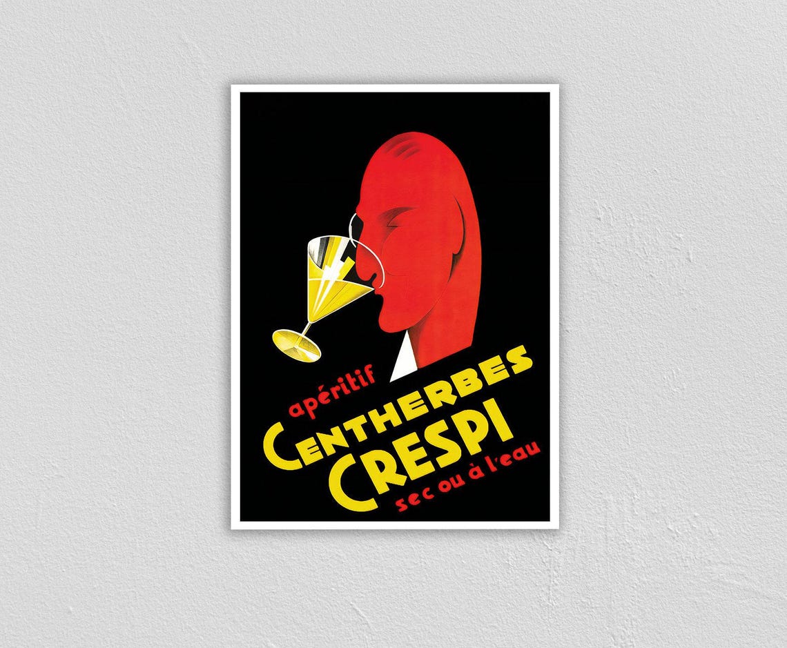 Centherbes Crespi Aperitif Vintage French Art Deco Bar Poster - Image 2