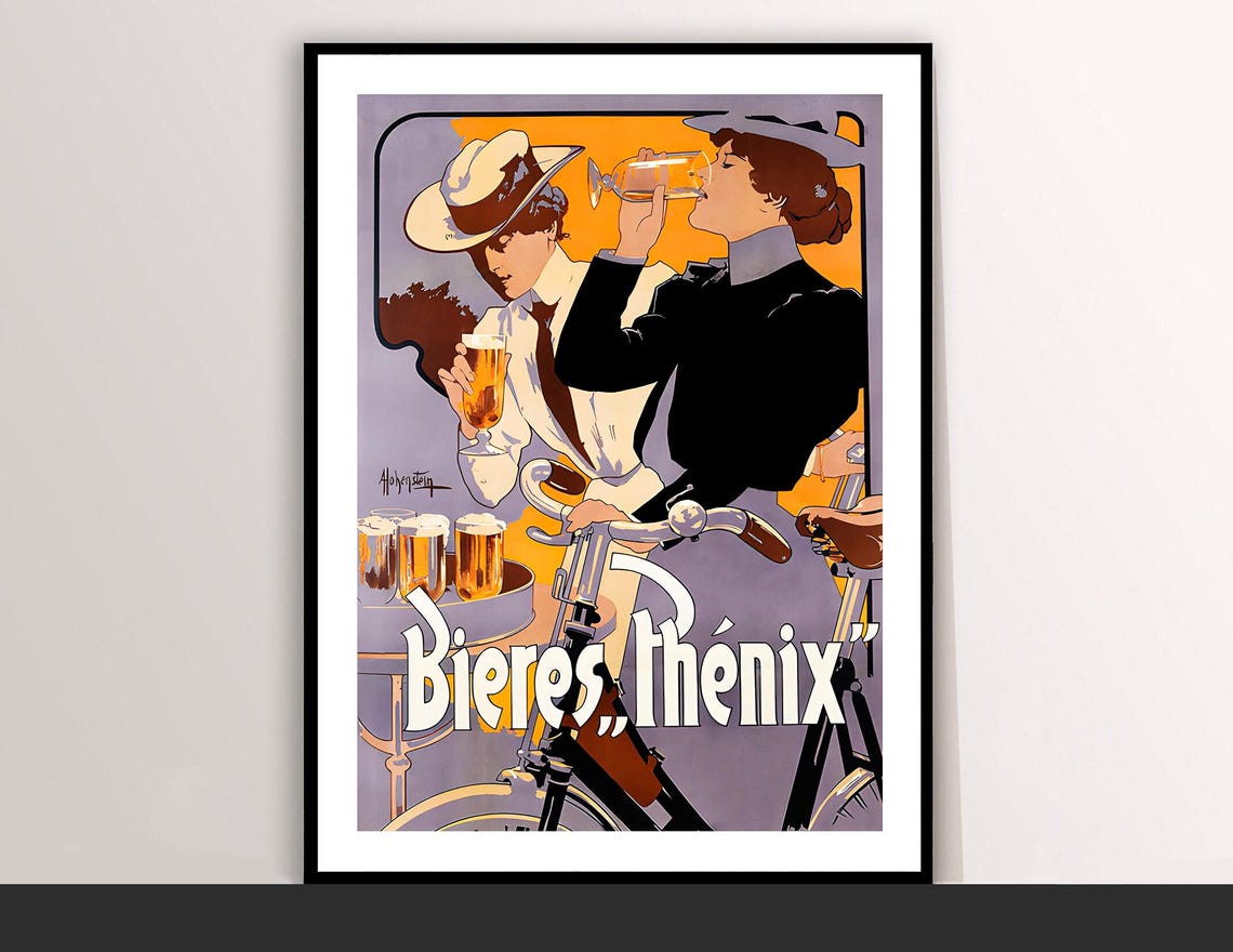 Bieres Phenix Vintage French Beer Bicycle Advertising Art Poster