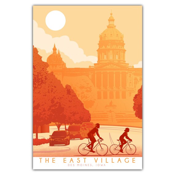 The East Village Des Moines Iowa Capitol Cycling Street Poster