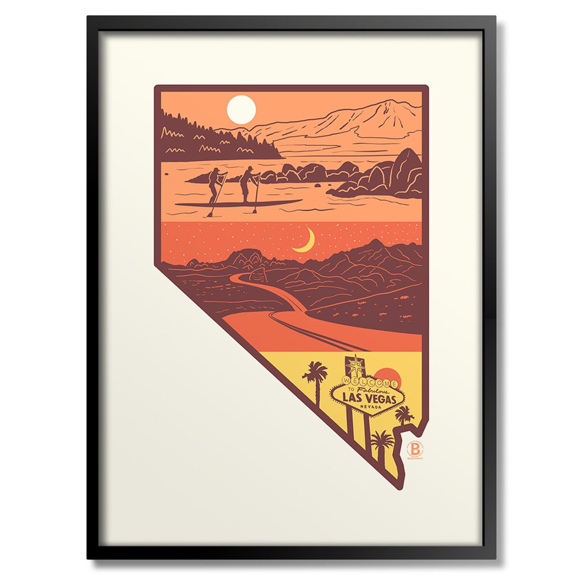 Nevada State Layers Art Las Vegas Sign Desert Lake Tahoe Poster