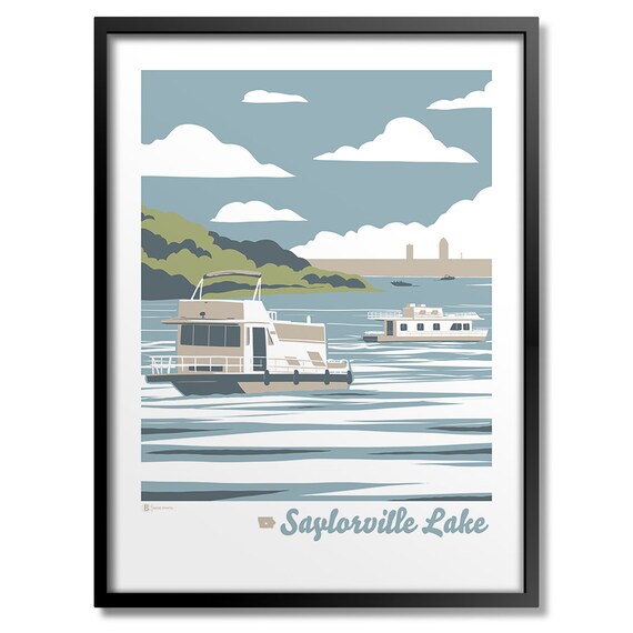 Saylorville Lake Marina Poster Iowa Houseboats Clouds Boating Travel Decor