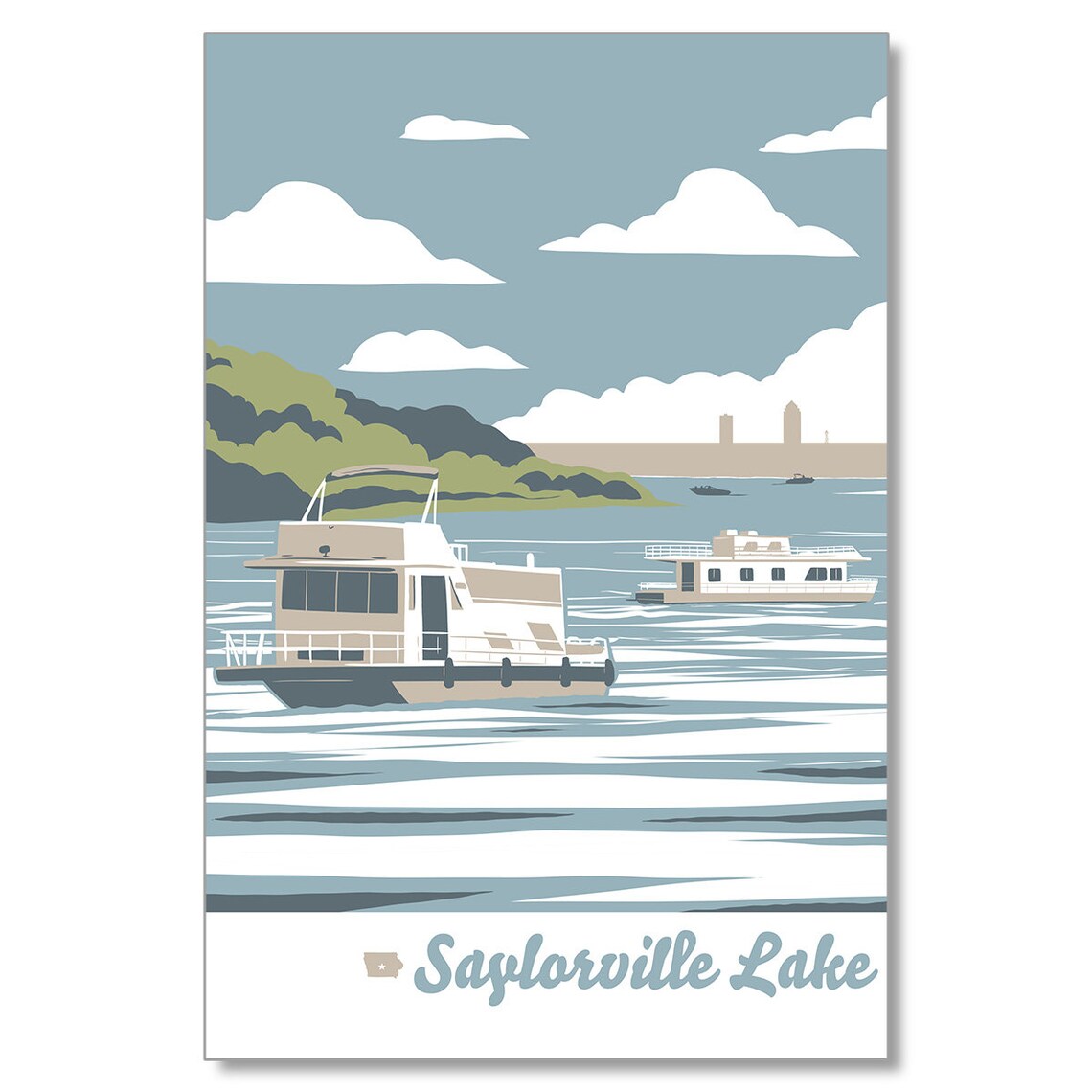 Saylorville Lake Marina Houseboat Sunset Vintage Travel Poster