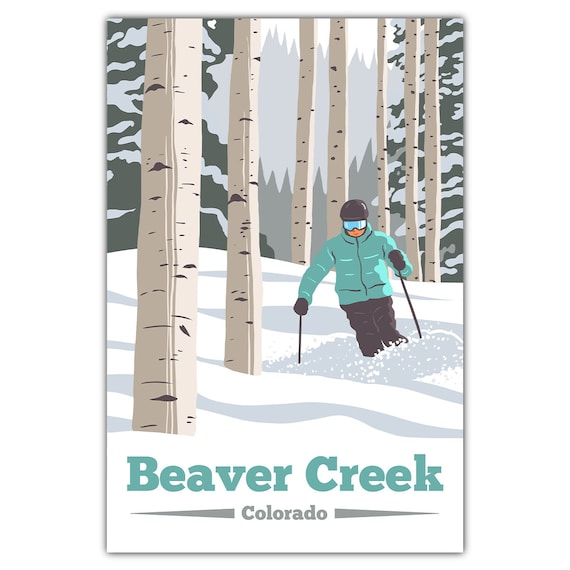 Beaver Creek Colorado Skier Aspen Trees Powder Vintage Travel Poster
