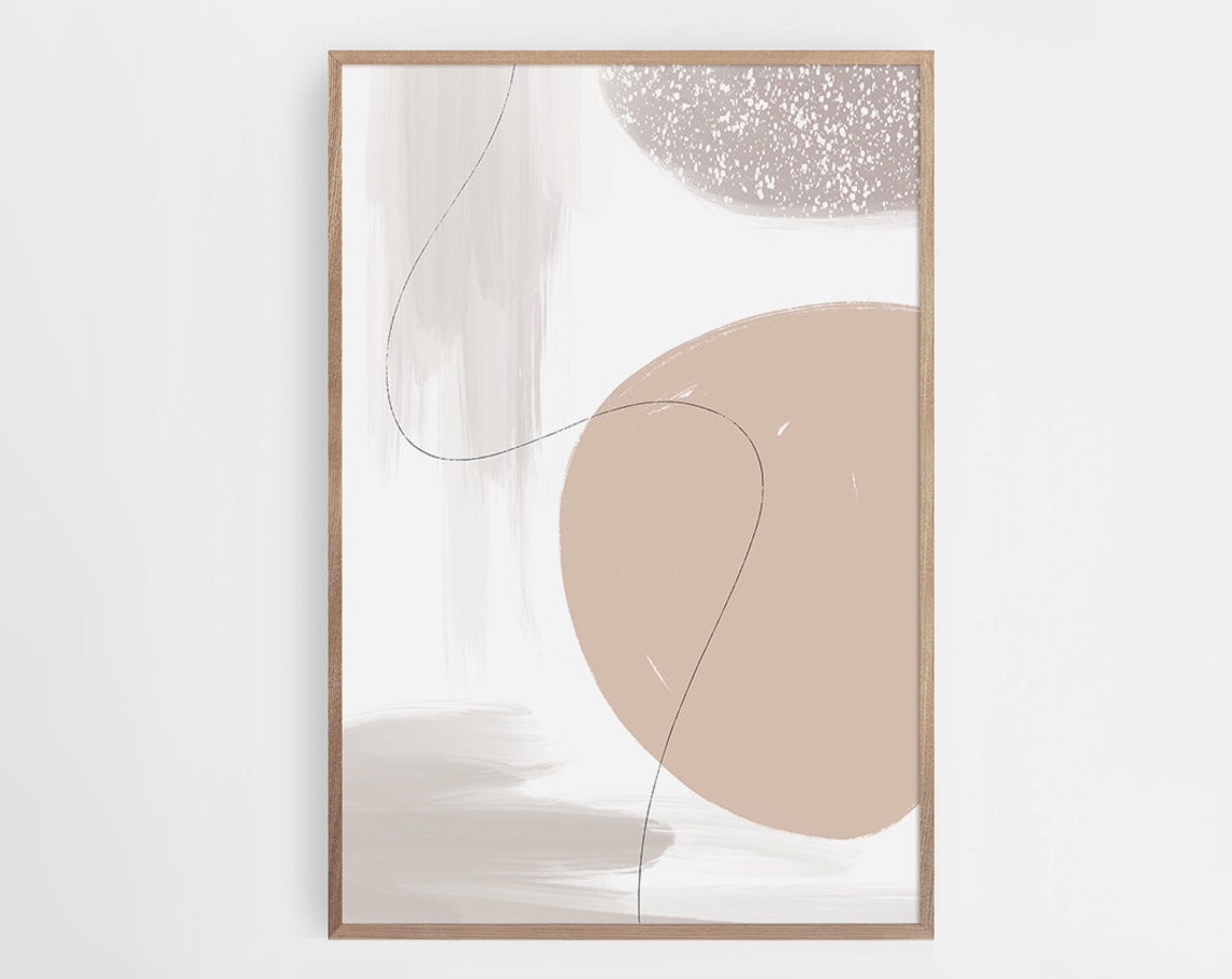 Neutral Circles Abstract Art Beige Gray Line Modern Wall Poster