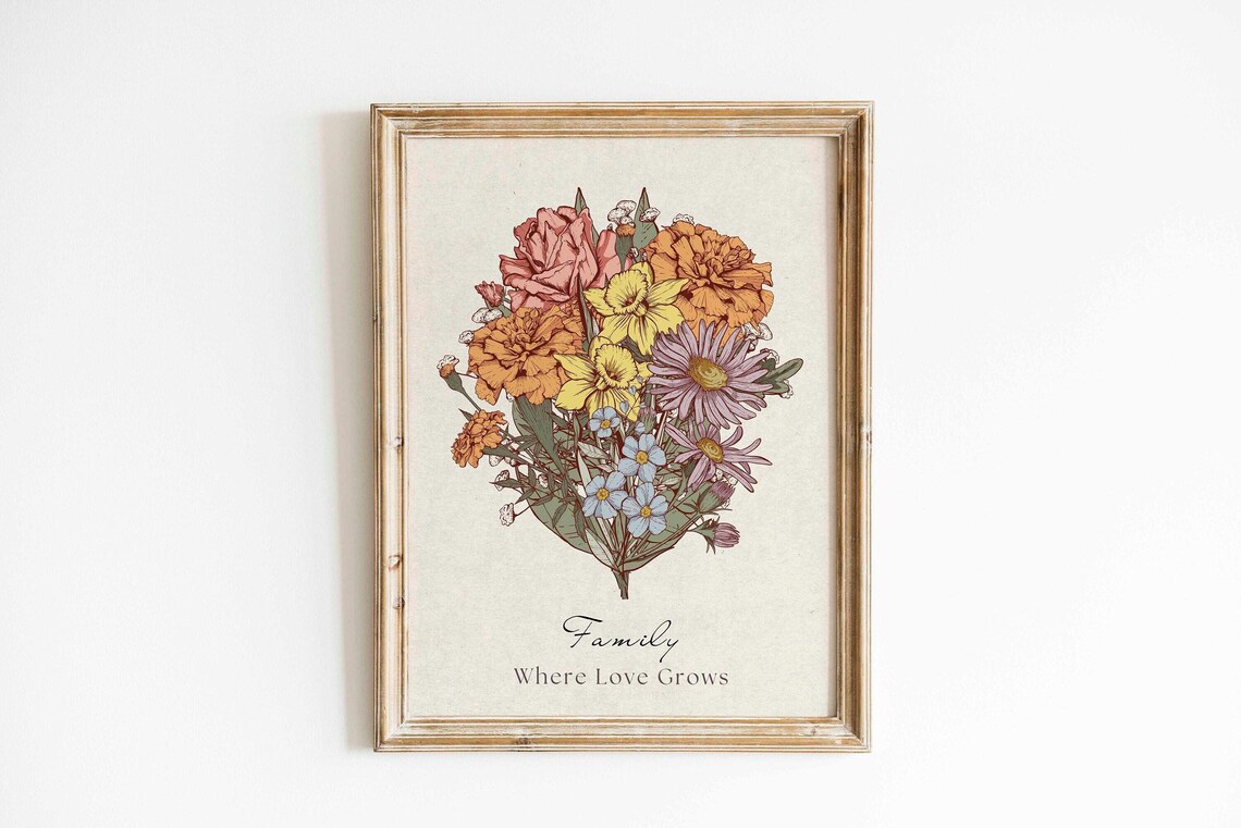 Birth Flower Bouquet Personalized Christmas Art Print