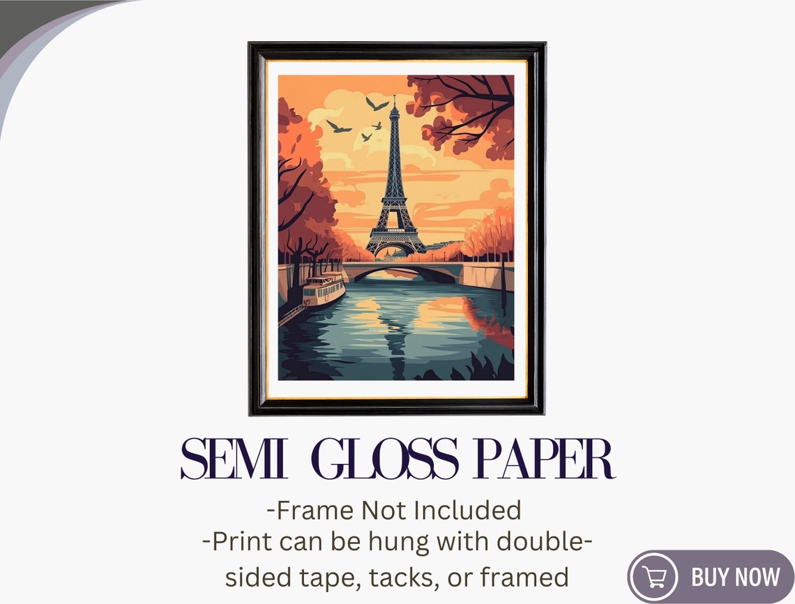 Paris Eiffel Tower Sunset Seine River Vintage Travel Art Poster Print - Image 6