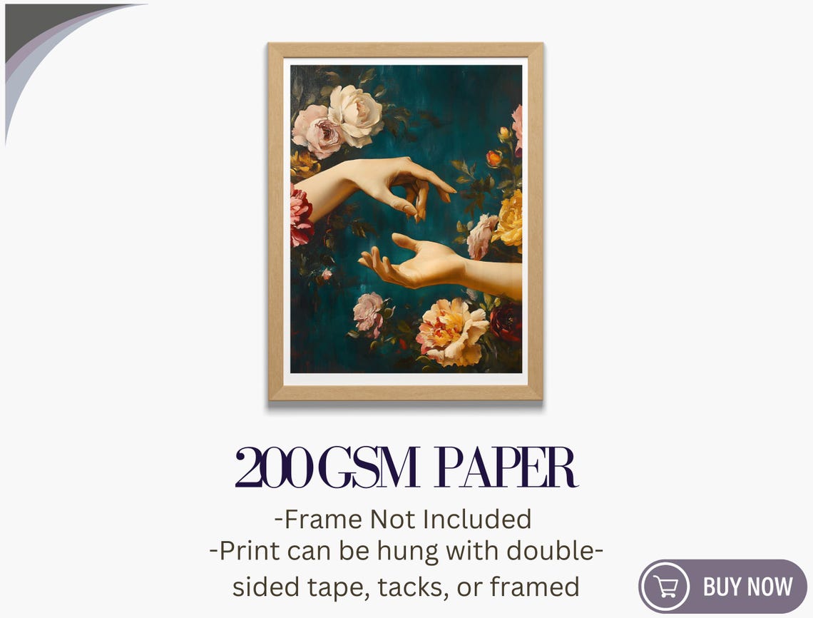 Two Hands Reaching Roses Teal Background Romantic Vintage Art Print - Image 5
