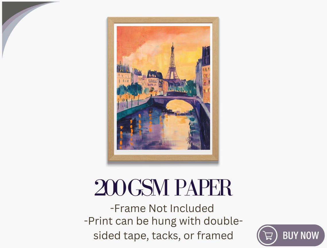 Paris Eiffel Tower Golden Sunset Seine River Bridge Painting Poster - Image 5