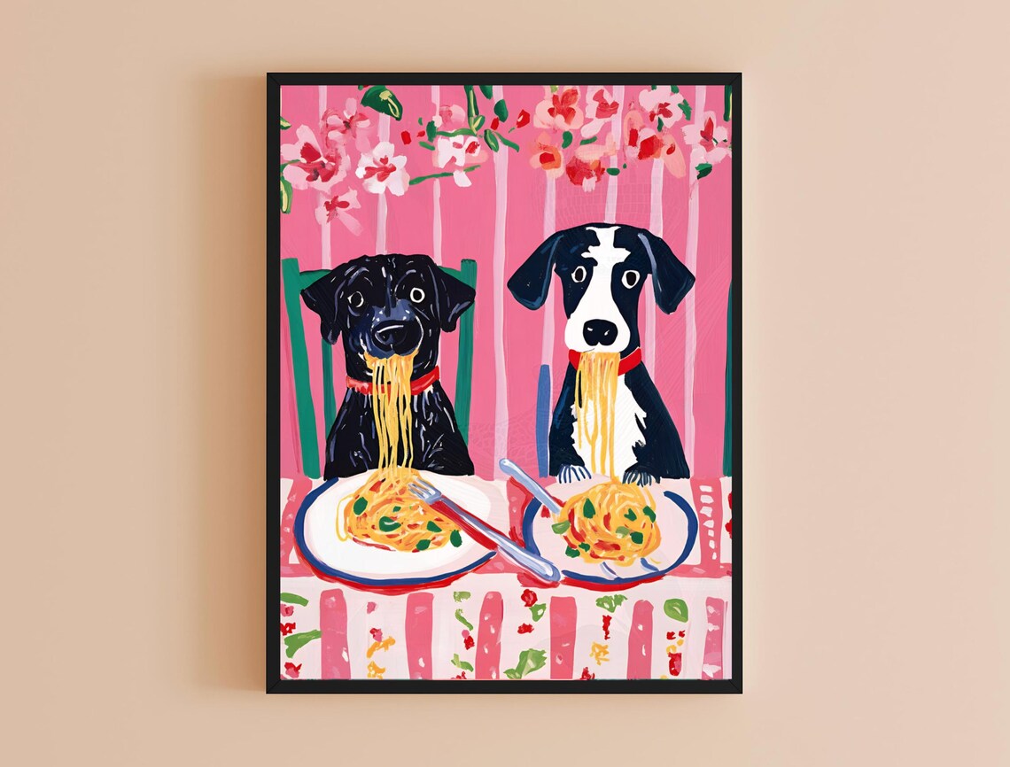 Spaghetti Dog Art Print, Maximalist Dining Decor