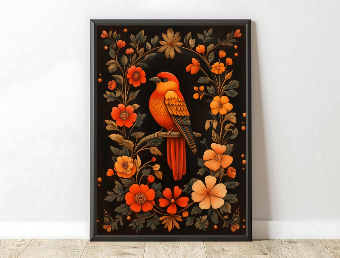 Mexican Wall Art Vintage Large Botanical Bird Print Dark Art Bedroom Decor Unique Housewarming Gift - Image 5
