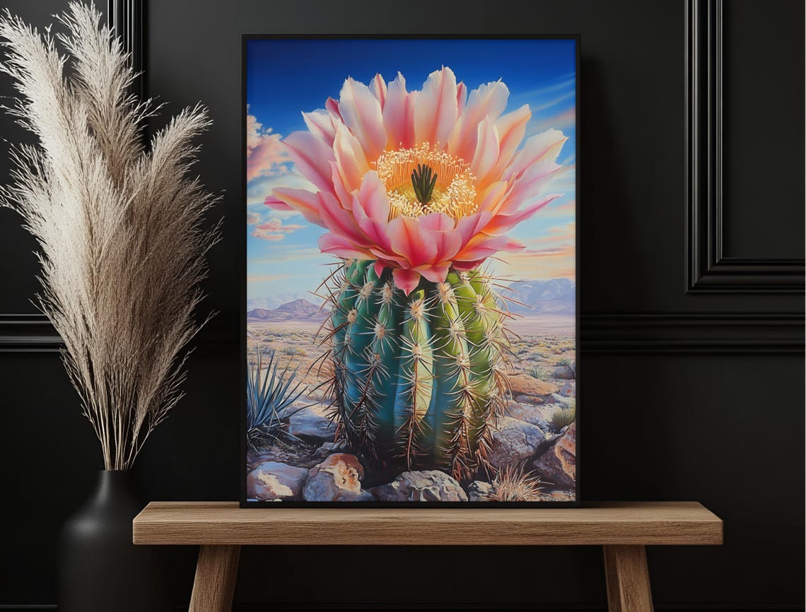 Blooming Cactus Pink Flower Desert Landscape Botanical Art Print - Image 6