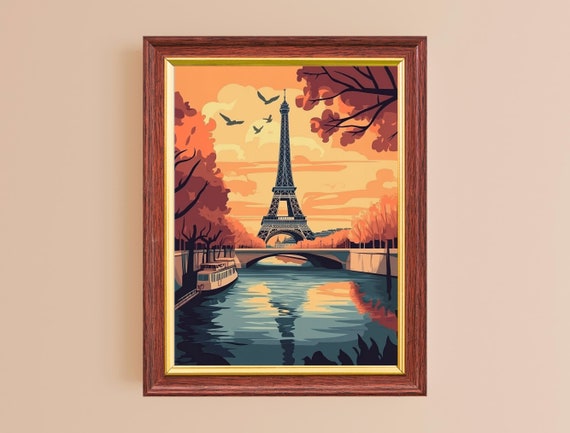 Vintage Paris Poster Print Eiffel Tower Art Colorful Wall Art For Living Room Office French Decor Maximalist Aesthetic