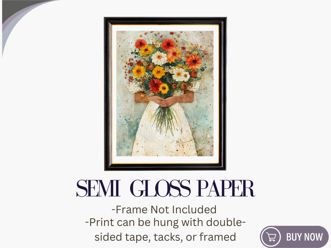 Wildflower Bouquet Woman White Dress Rustic Vintage Floral Wall Poster - Image 6