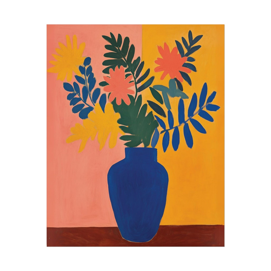 Matisse Style Blue Vase Colorful Flowers Still Life Mid Century Poster - Image 2