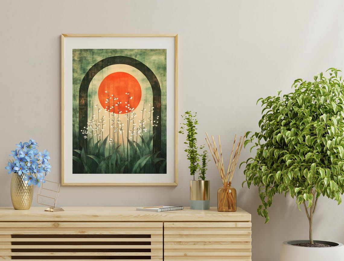 Lily of the Valley Red Sun Arch Vintage Botanical Flower Poster - Image 3