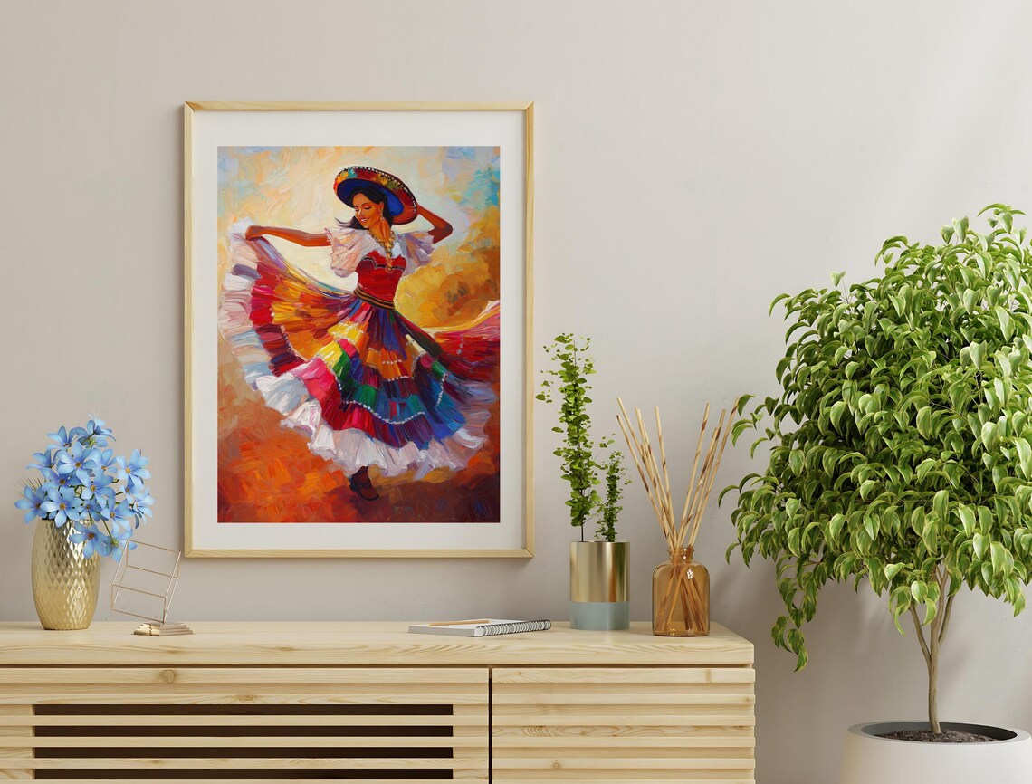 Mexican Woman Folk Dancing Swirling Colorful Skirt Vibrant Culture Poster - Image 3
